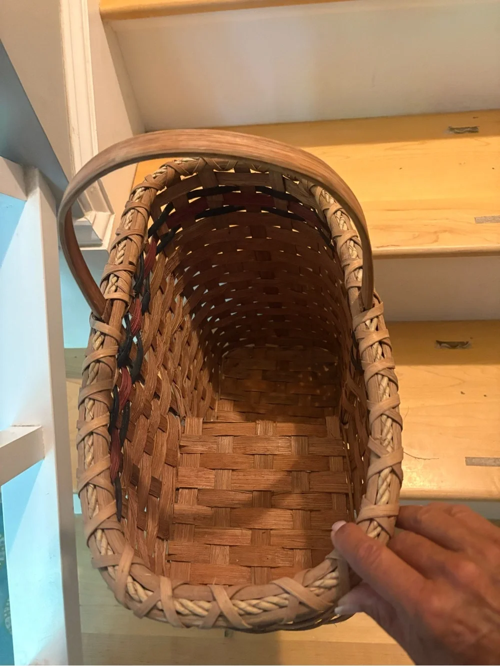 Handwoven Tan Basket 🧺 with Red & Green Trim